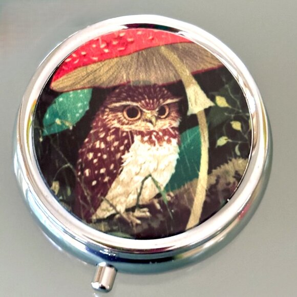 Baby Owl Toadstool Umbrella Purse Vitamin Decorative Pill Box Secure Container - Picture 3 of 5